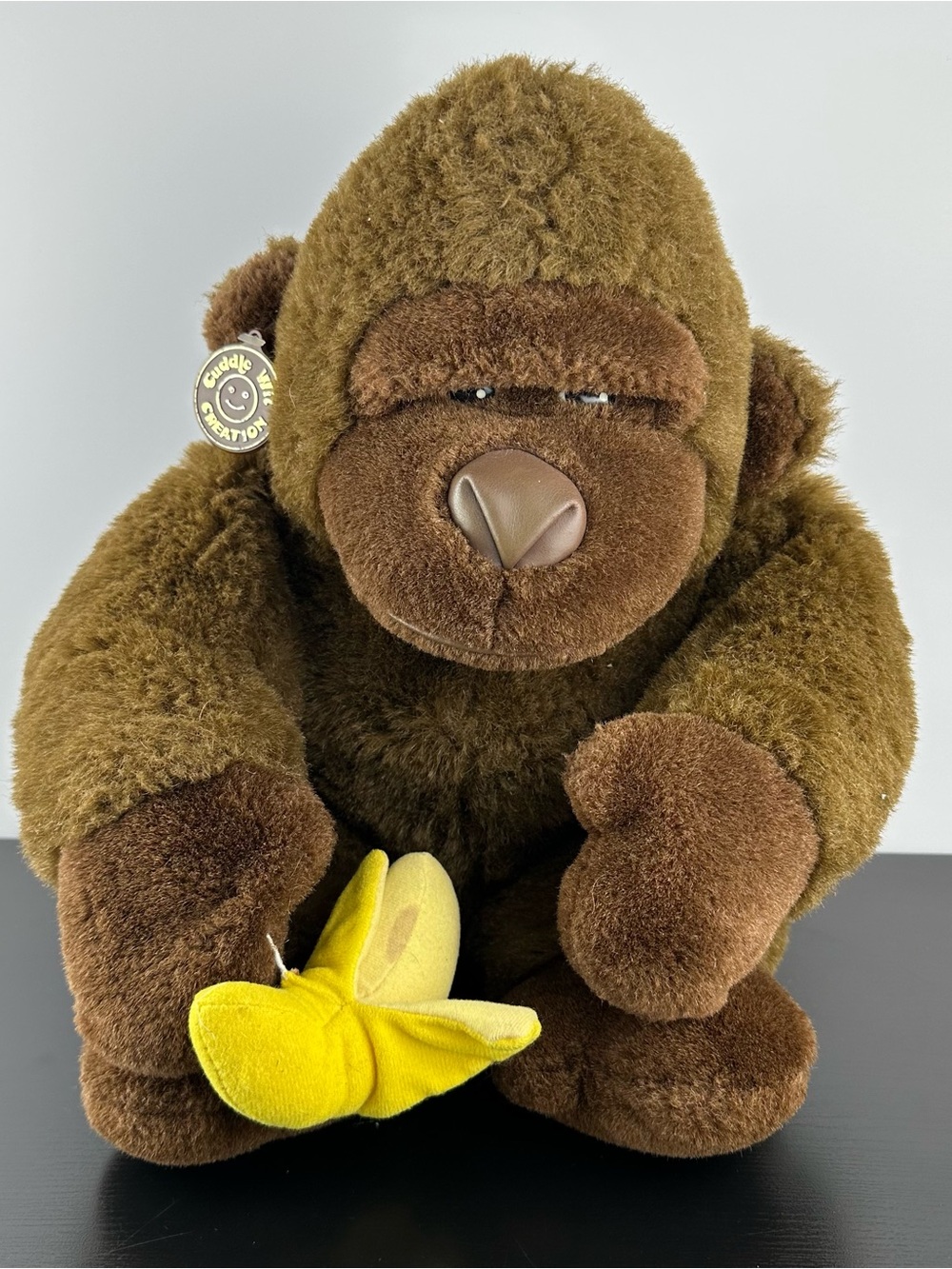 Vintage Monkey Gorilla Ape Holding Banana Brown Sitting 16” Plush Stuffed Animal